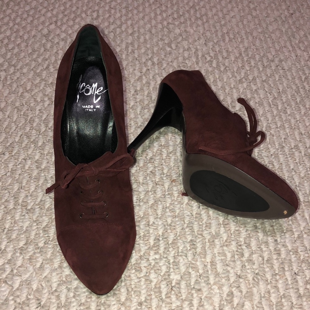 Icone Leather Suede Lace Up Heel Booties